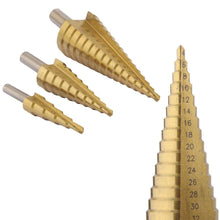 Load image into Gallery viewer, 437 -3X Large HSS Steel Step Cone Drill Titanium Bit Set Hole Cutter (4-32, 4-20, 4-12mm)