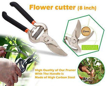 Load image into Gallery viewer, DeoDap Gardening Tools - Reusable Rubber Gloves, Pruners Scissor(Flower Cutter) &amp; Garden Tool Wooden Handle (3pcs-Hand Cultivator, Small Trowel, Garden Fork)
