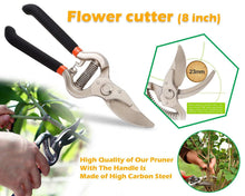 Load image into Gallery viewer, Your Brand Gardening Tools - Reusable Rubber Gloves, Pruners Scissor(Flower Cutter) &amp; Garden Tool Wooden Handle (3pcs-Hand Cultivator, Small Trowel, Garden Fork)
